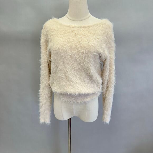 American Eagle ivory eyelash fuzzy crossover back sweater Size Extra Small - Picture 1 of 13